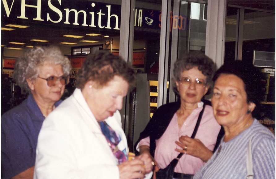 Alisa with friends from the hostel, England, 1999