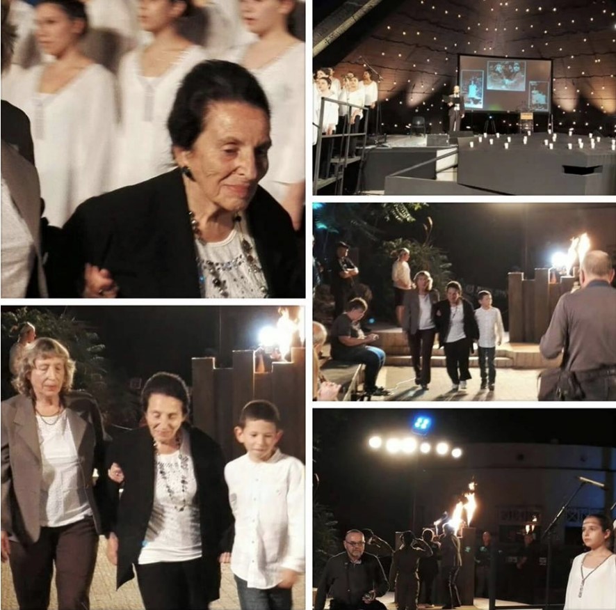 Alisa at Tel Yitzhak lighting the torch, 2016
