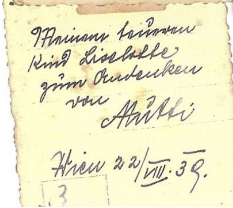 Note written by Alisa Tennenbaum's mother, August 22, 1939